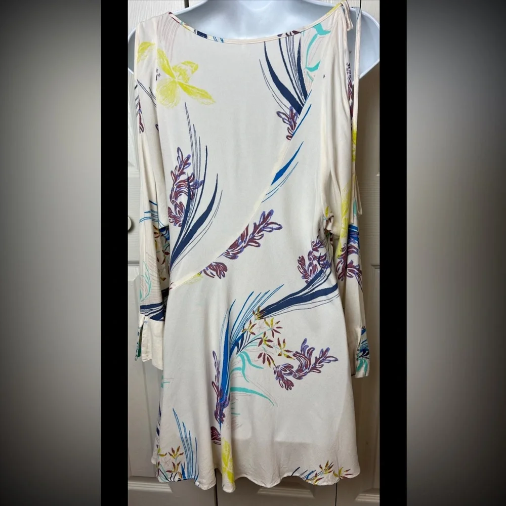 FREE PEOPLE Clear Skies Printed Tunic Dress Boho Cold Shoulder White Pastel